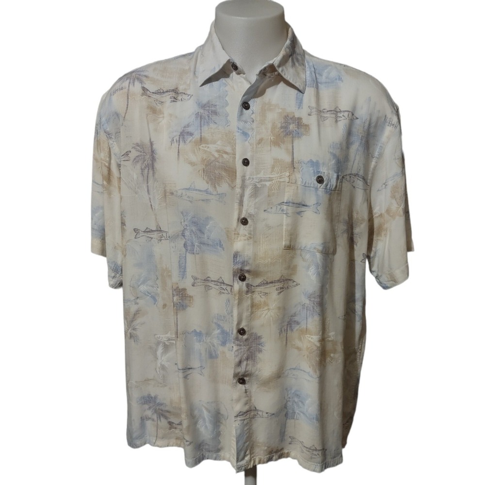 Windham Pointe Mens Adult Size XL Casual Button Down‎ Shirt Fish Palm Tree Print